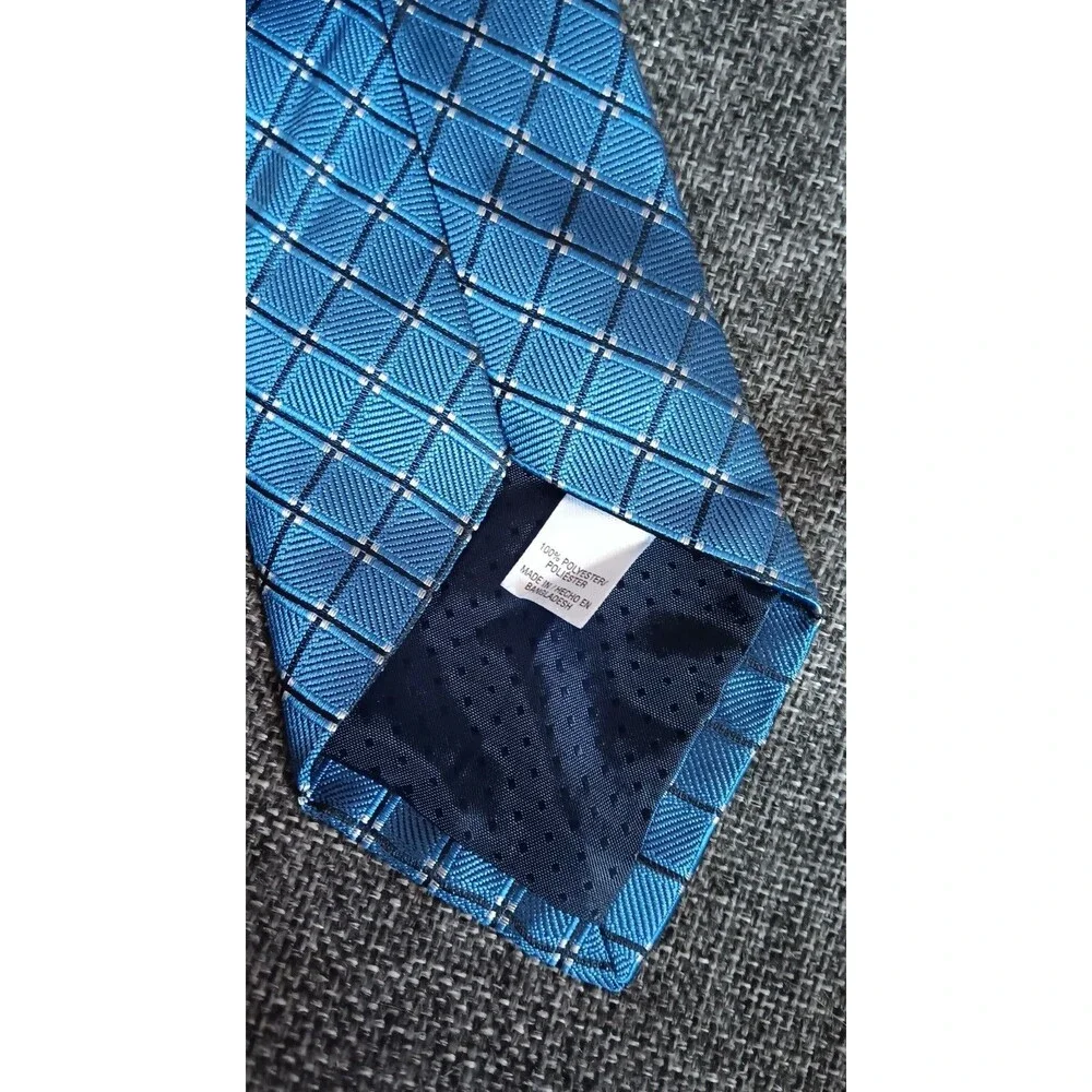 Tie 70s 80s 90s Y2K Mens Classic Blue Check 3.5 Wide 59 Long